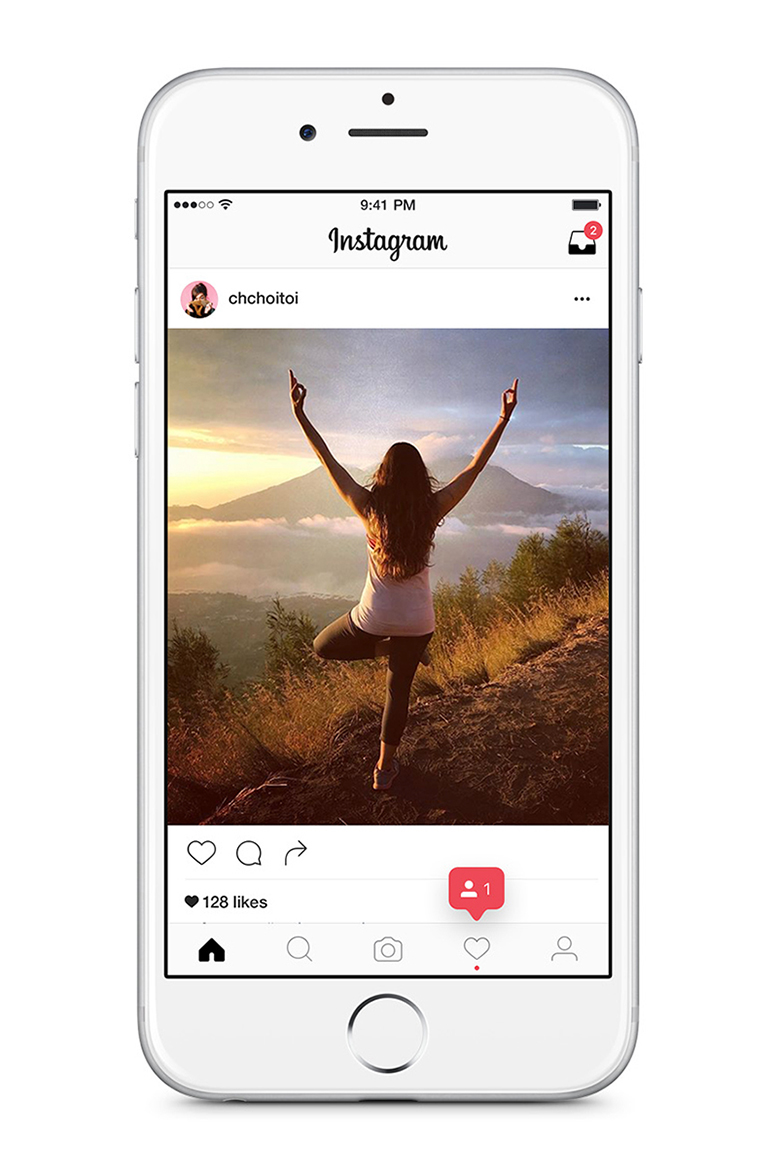 A mockup of an Instagram post, seen on an i-Phone, of a woman doing yoga outside.
