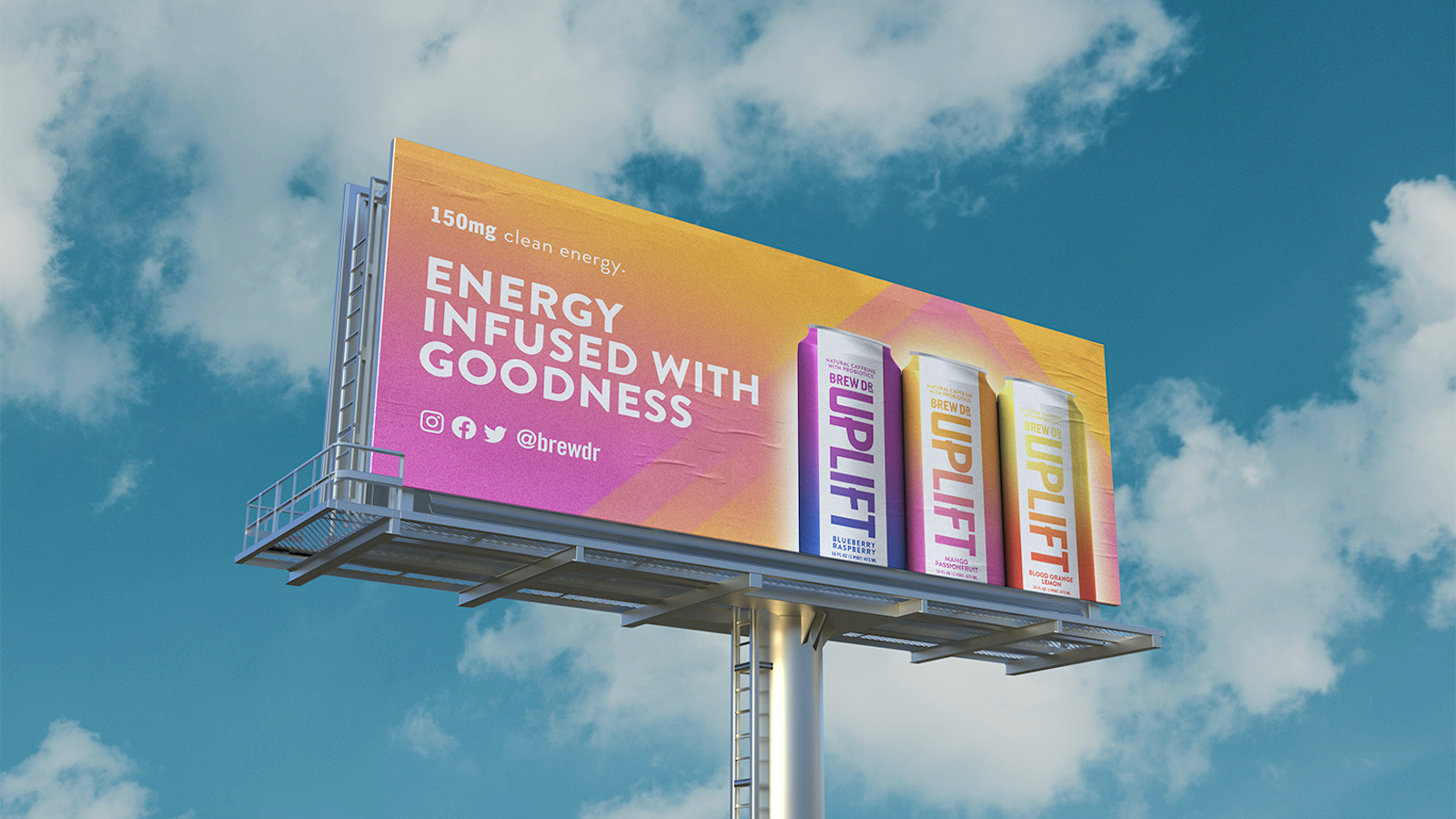 Billboard featuring the three Uplift flavors with text that reads Energy Infused With Goodness