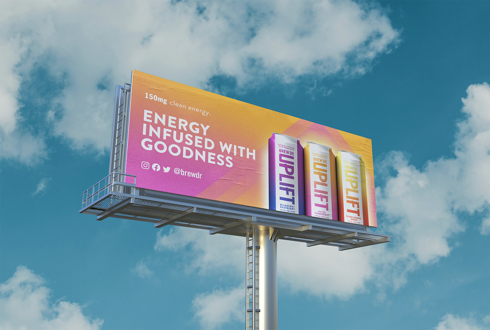 Billboard featuring the three Uplift flavors with text that reads Energy Infused With Goodness