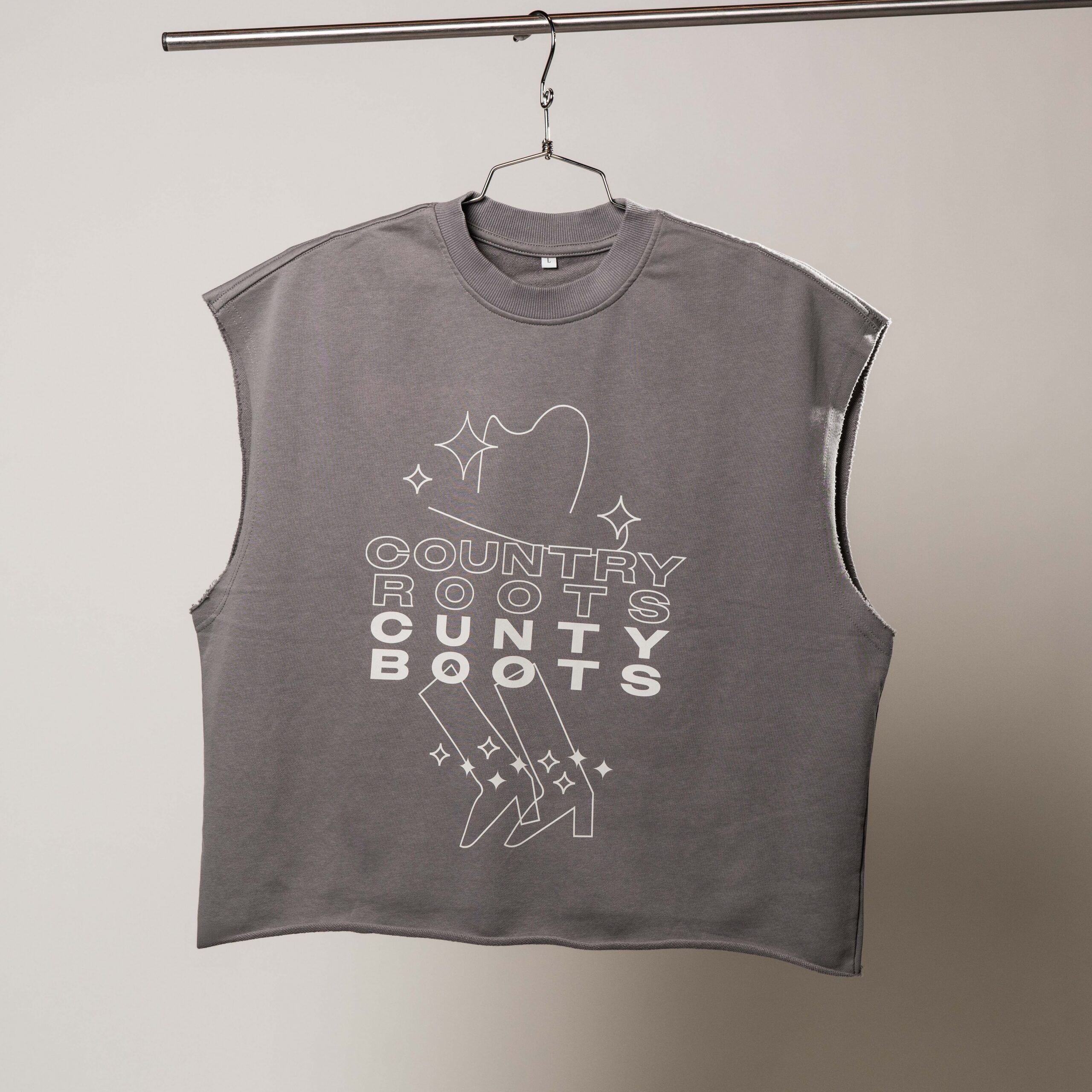 Country Roots Cunty Boots Cut Off Crop Tee – Grey